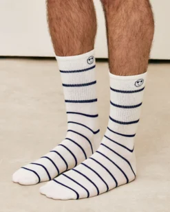 New Chaussettes coton rayures et smiley Homme Chaussettes Et Chaussons
