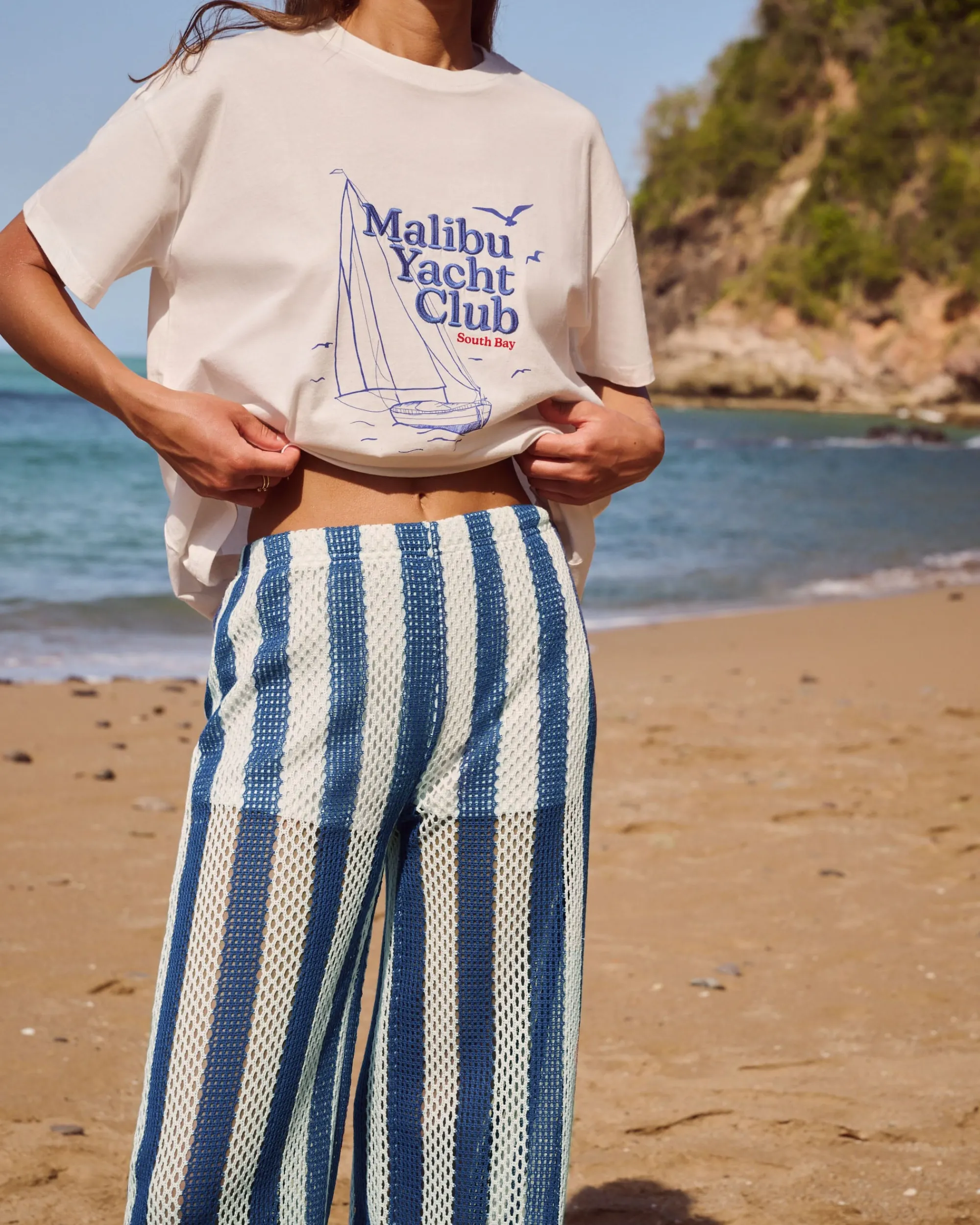 New Pantaon crochet rayé avec hort intégré Pantalons