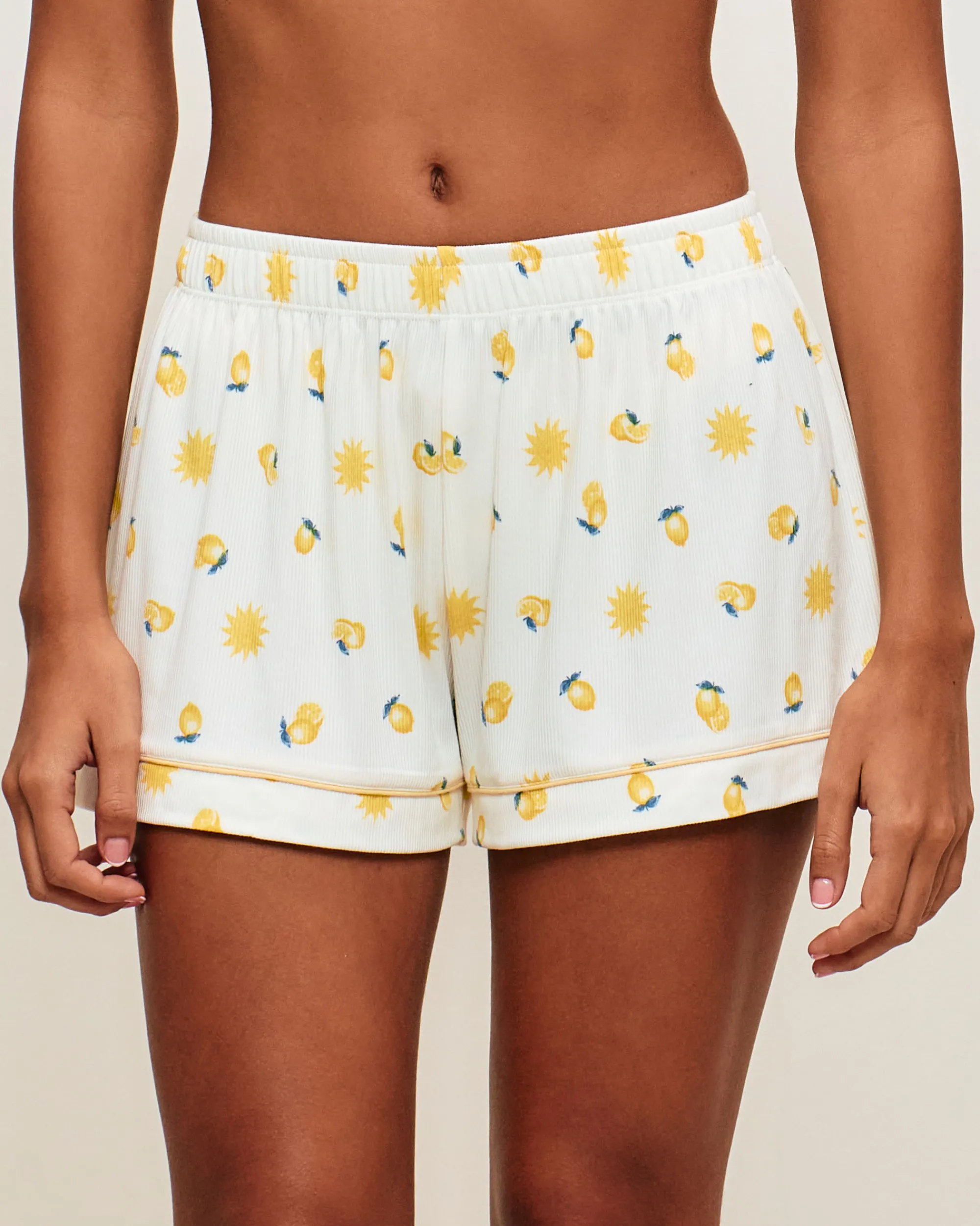 Online hort en jerey côteé avec otif oei et citron Shorts De Pyjamas