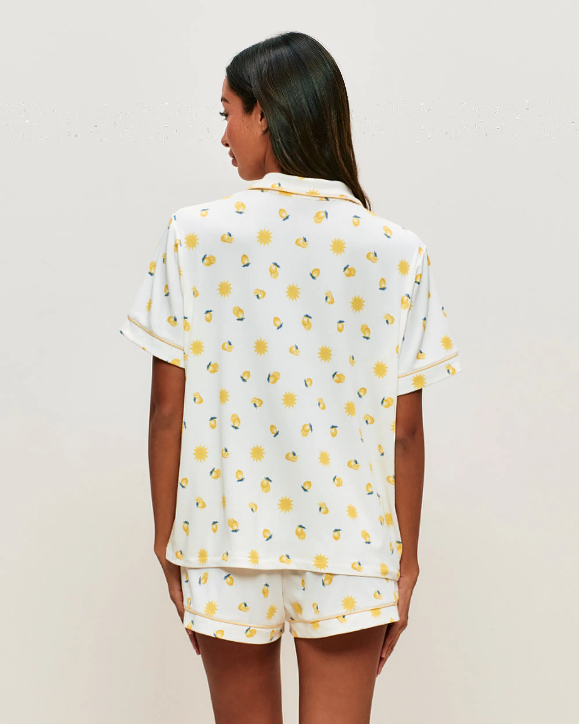 Online hort en jerey côteé avec otif oei et citron Shorts De Pyjamas