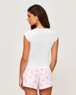 New T-hirt anche courte en jerey iprié hibicu Hauts De Pyjamas|Pyjamas Pour Les Grandes